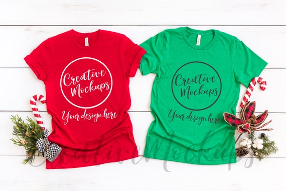 Bella Canvas Red And Heather Kelly Shirt Mockups 3001