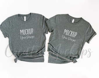 Download Free Bella and Canvas Grey Triblend and Deep Heather Shirt Mockups 3001 / Basic Flat Lay Shirt Mockups | Friendship/Sister Mockups PSD Template