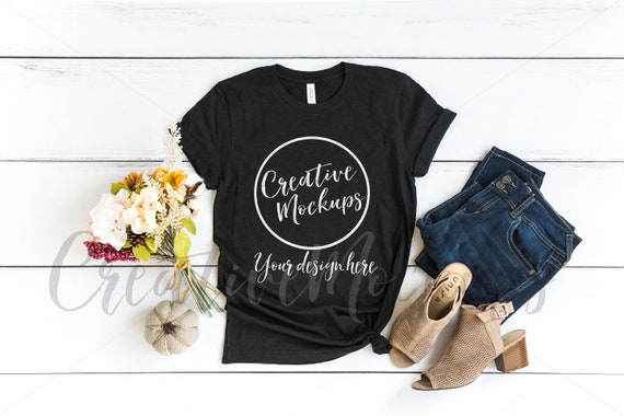 Bella  Canvas Black Heather Fall Shirt Mockup 3001