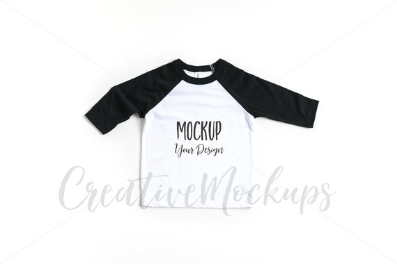 Bella And Canvas Black Baseball Shirt Mockup Flat