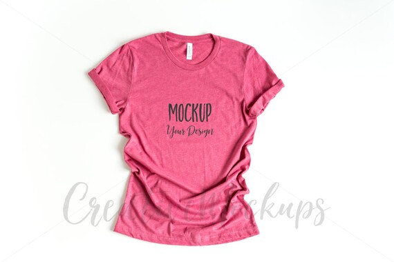 Bella And Canvas Basic Heather Raspberry Shirt Mockup 3001