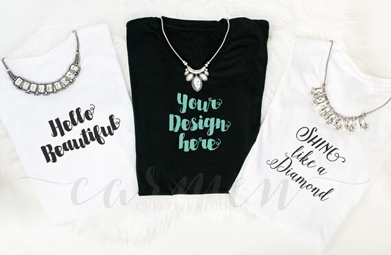 Black And White Folded T-Shirt Mockups Flat Lay Black And White Folded T-Shirt Mockups Flat Lay