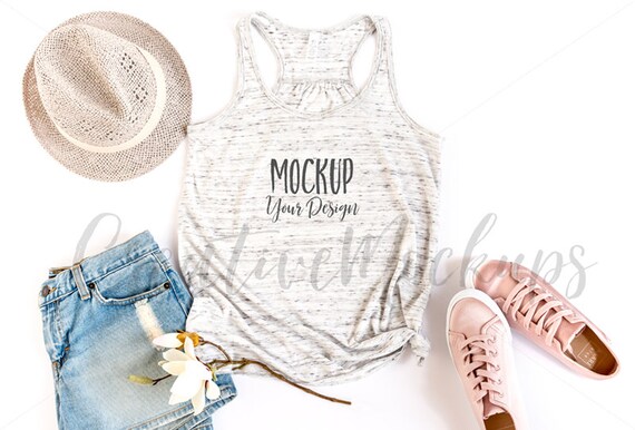 White Marble Tank Top Mockup 8800 Bella