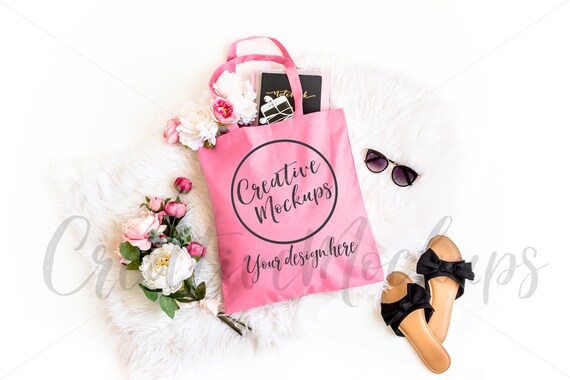 Pink Canvas Tote Mockup Shopping Tote Mockup