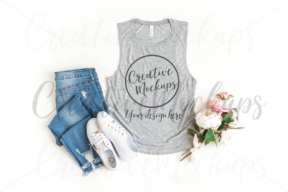 Ladies Athletic Heather Muscle Tank Mockup Bella