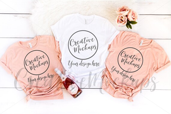 Bella  Canvas Multiple White And Peach Shirt Mockups