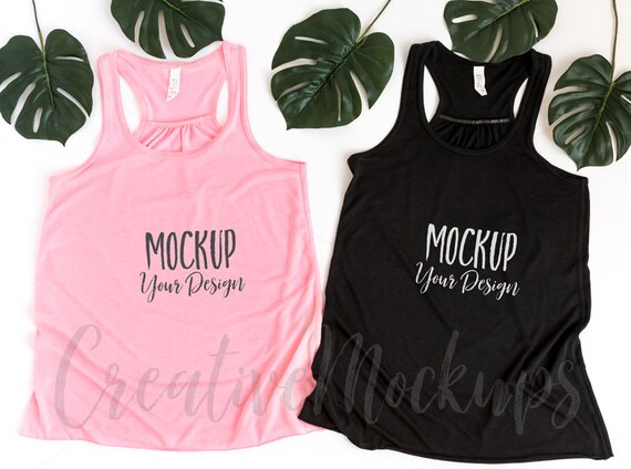 Tropical Style Pink And Black Tank Top Mockup