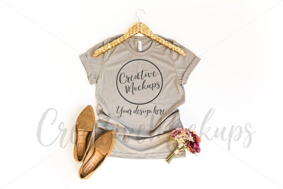 Bella Canvas Heather Stone Shirt Mockup 3001 Shirt