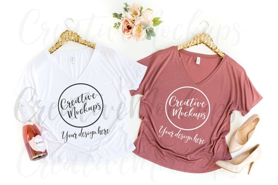 Bella  Canvas White And Mauve Shirt Mockups 8815