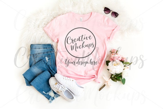 Bella  Canvas Pink Shirt Mockup 3001 Summer