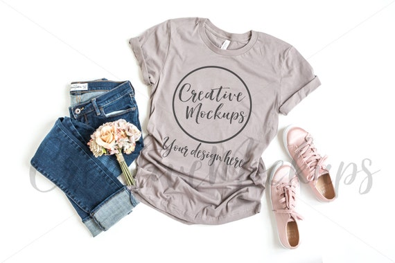 Bella Canvas Pebble Brown 3001 Shirt Mockup Bella