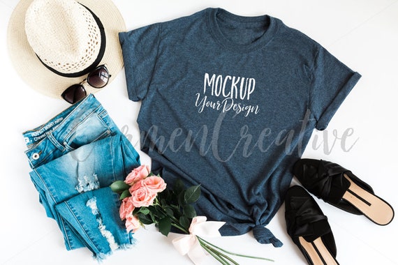 Gildan Navy T-Shirt Mockup Feminine Apparel Mockup