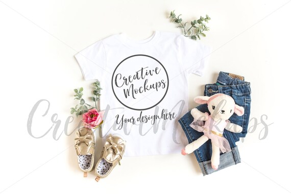 Bella And Canvas Toddler Girl White Shirt Mockup 3001t