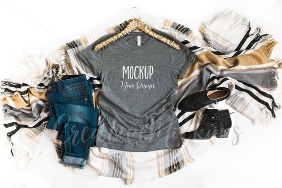 Bella And Canvas Deep Heather Fall Shirt Mockup With Black Etsy