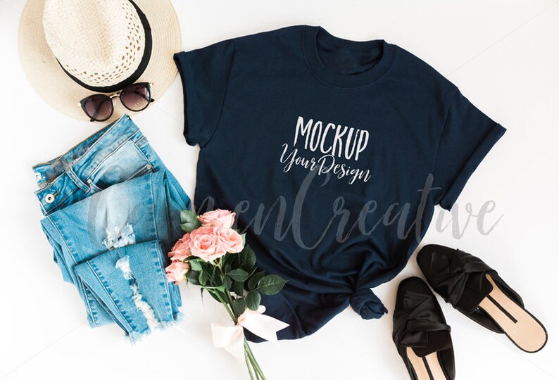 Download Gildan Navy Blue T-Shirt Mockup / Feminine Apparel Mockup ...