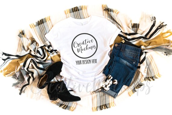 Bella And Canvas White Fall Shirt Mockup With Black Booties Etsy
