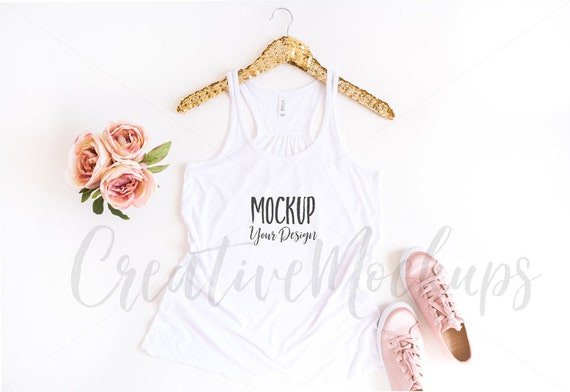 Download Bella Canvas Multiple White And Pink Tank Top Mockup B8800 Ladies Tank Top Mockup With Gold Hanger Feminine Mockups Photography Art Collectibles Kromasol Com