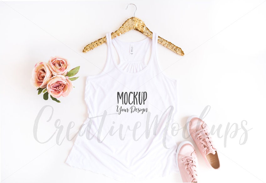 Bella Canvas White Tank Top Mockup With Gold Hanger Bella Etsy