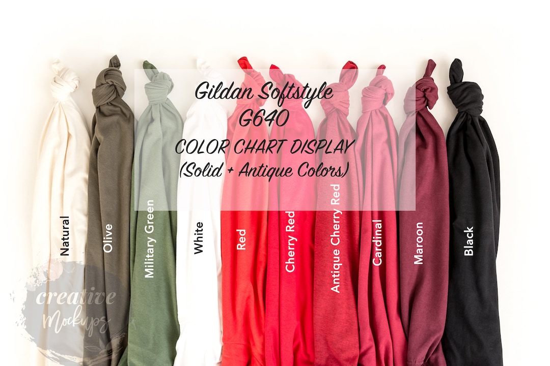 Gildan Softstyle Color Chart Display G640 / Solid Colors Knotted T ...