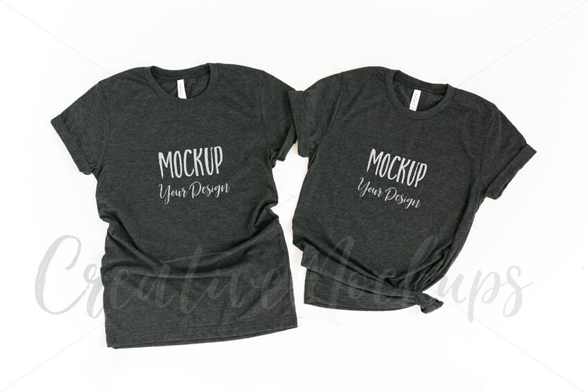 Bella And Canvas Dark Grey Heather His And Hers T Shirt Mockup Etsy