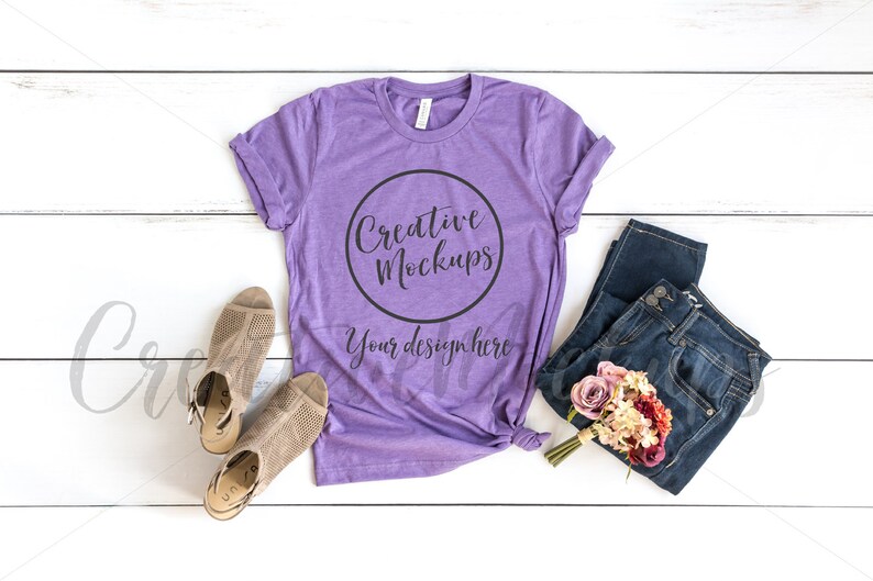 Download Bella Canvas Heather Team Purple Fall Shirt Mockup 3001 ...