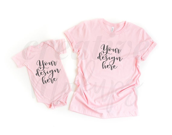 Bella And Canvas Pink Mommy And Me Shirt Bodysuit Mockup Etsy