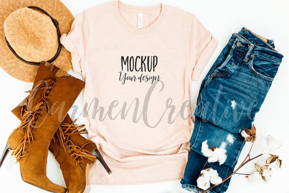 Bella Canvas Heather Prism Peach 3001 Fall Shirt Mockup Etsy