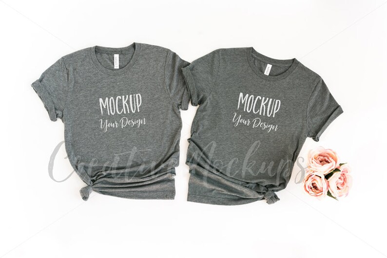 Bella And Canvas Grey Triblend And Deep Heather Shirt Mockups Etsy