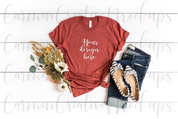 Bella Canvas Rust Fall Shirt Mockup 3001 Feminine Apparel Etsy