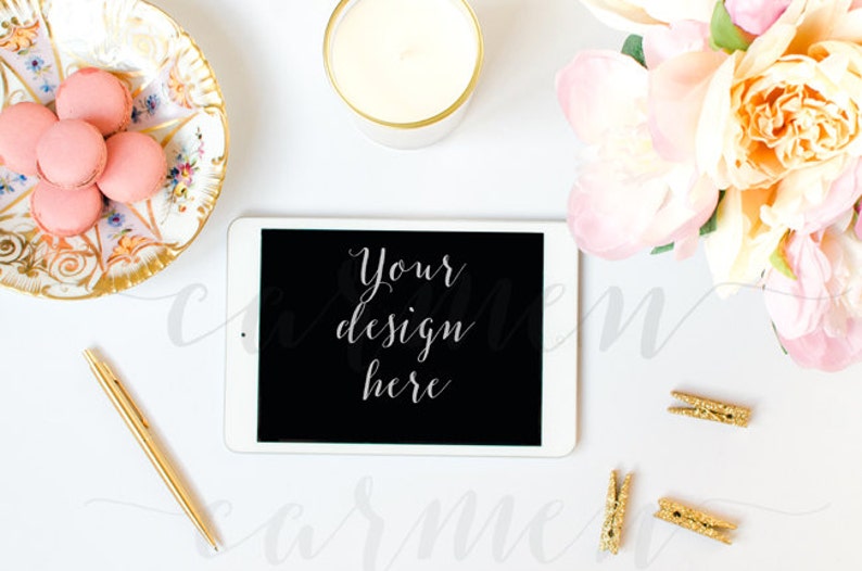IPad Styled Photography Girly Work Space Desktop Mockup Etsy