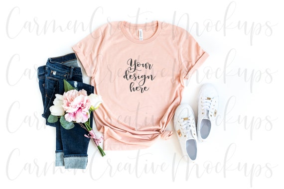 Bella Canvas Heather Peach Shirt Mockup 3001 Ladies Shirt Etsy