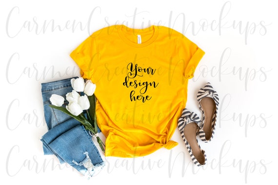 Bella Canvas Yellow Gold Shirt Mockup 3001 Summer Year Etsy