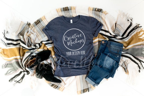 Bella And Canvas Heather Navy Fall Shirt Mockup 3001 Bella Etsy