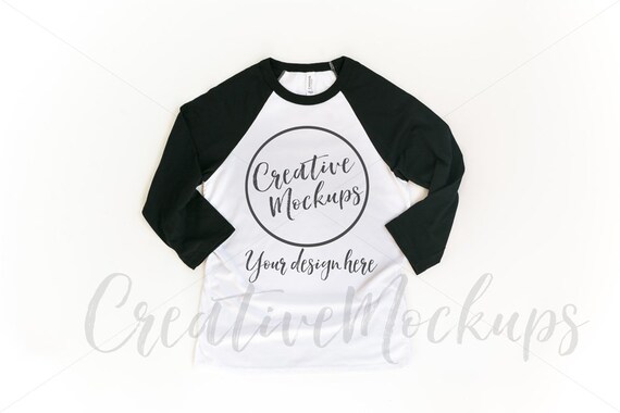 Bella And Canvas Black White Raglan Shirt Mockup 3200 Basic Etsy