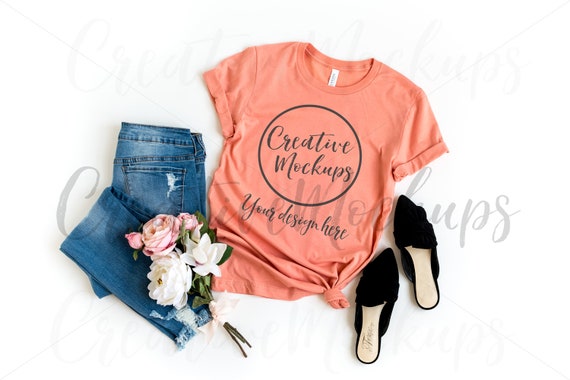 Bella Canvas Sunset Shirt Mockup 3001 Stylish Feminine Etsy