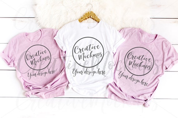 Bella Canvas White And Heather Prism Lilac Shirts Mockup Etsy