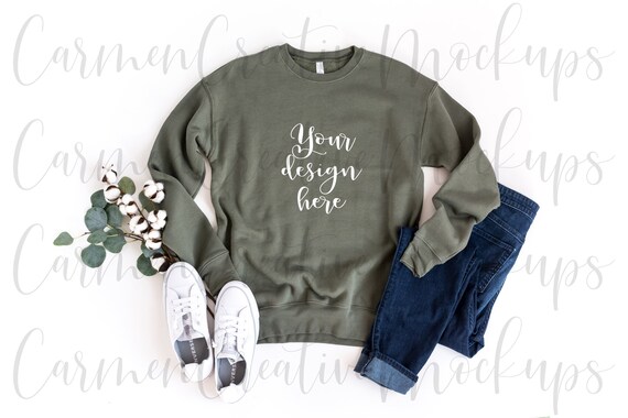 Bella Canvas Military Green Sweatshirt 3945 Feminine Flat Etsy