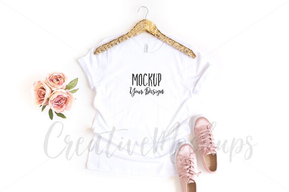 Download Bella And Canvas White Shirt Mockup 3001 With Gold Hanger Etsy