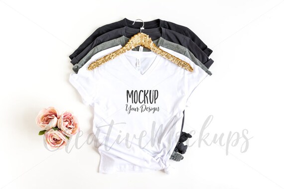 Bella Canvas Stacked V Neck Mockups Apparel Mockups With Etsy