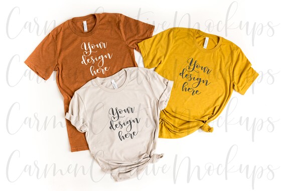 Bella Canvas Basic Trio Shirts Mockup In Heather Autumn Etsy