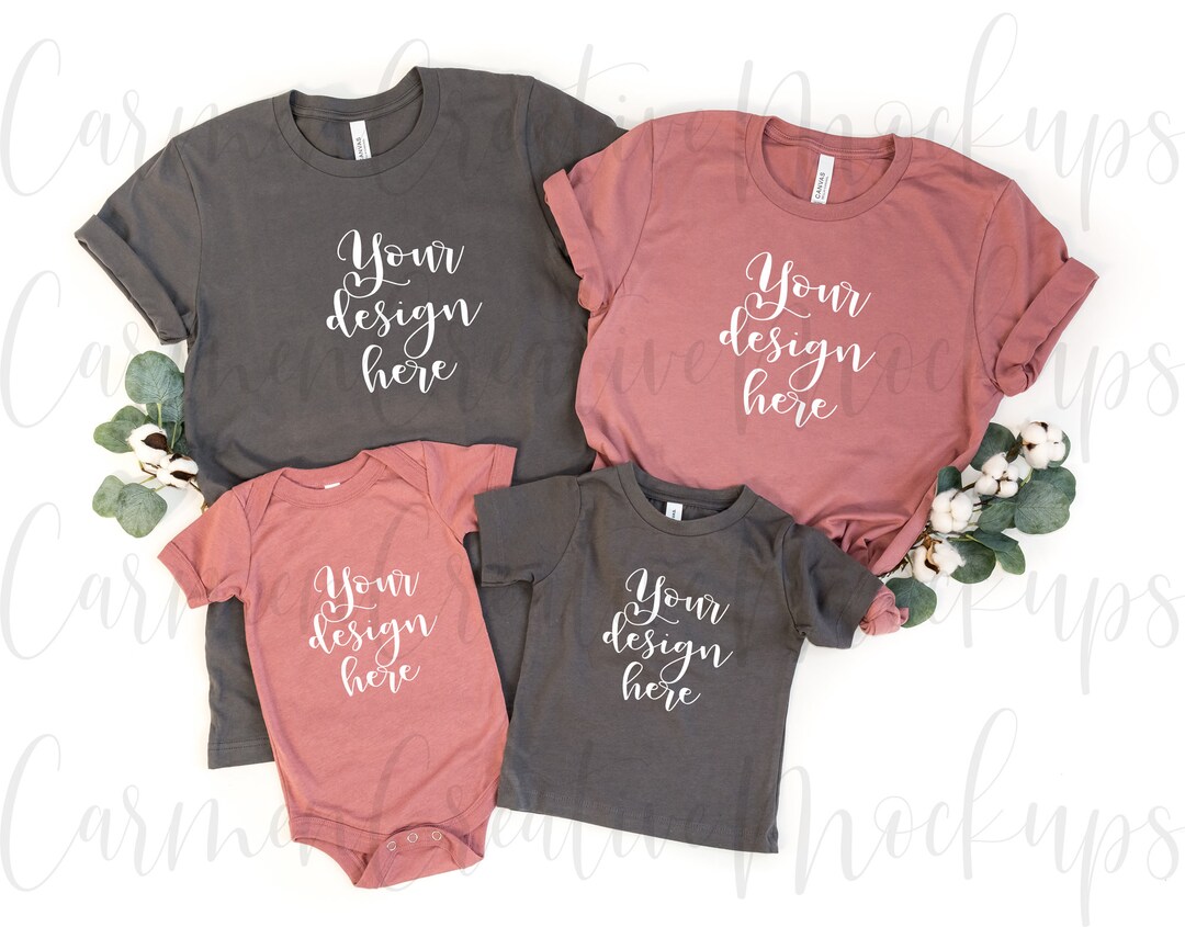 Bella Canvas Family Asphalt and Mauve Mockup 3001, 100B, Mauve Tribled ...