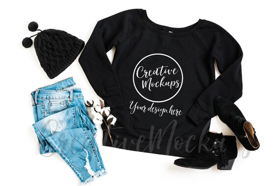 Bella And Canvas Ladies Black Fleece Sweatshirt 7501 Etsy