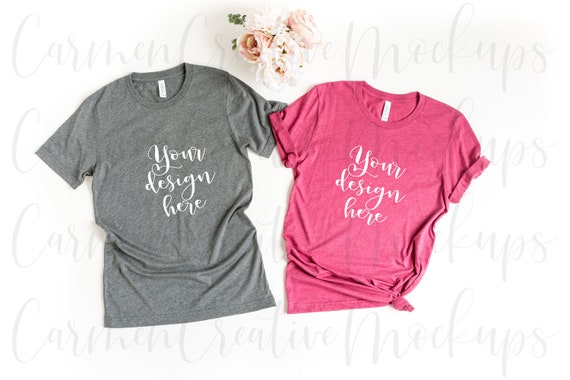 Bella Canvas Deep Heather And Heather Raspberry Shirt Mockup Etsy