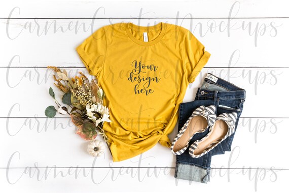 Download Bella Canvas Mustard Fall Shirt Mockup 3001 Feminine Etsy