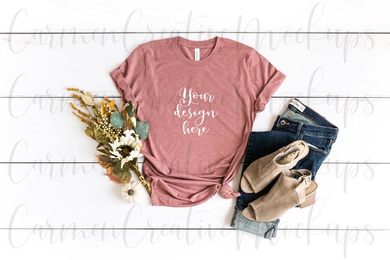 Bella Canvas Heather Mauve Fall Shirt Mockup 3001 Feminine Etsy