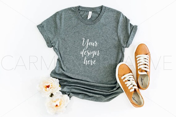 Heather Gray Bella Canvas Unisex Shirt Mockup 3001 Flat Lay Etsy