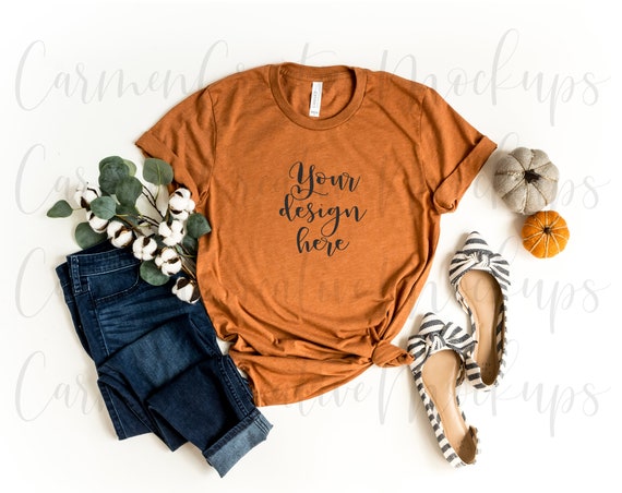 Download Set Of 2 Bella Canvas Heather Autumn Shirt Mockup 3001 Fall Etsy