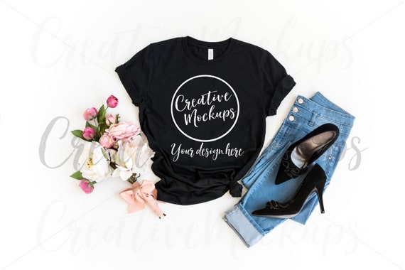 Bella And Canvas Black T Shirt Mockup 3001 Feminine Shirt Etsy