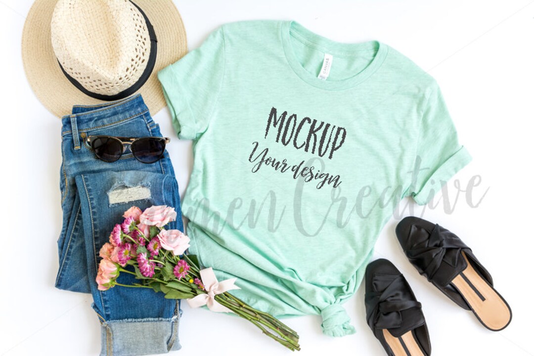 Bella Canvas Heather Prism Mint 3001 Shirt Mockup / Bella - Etsy