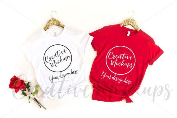 Bella Canvas White And Red Shirt Mockup 3001 Etsy